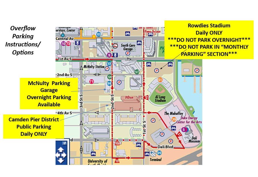 map of St. Petersburg, Florida showing parking options