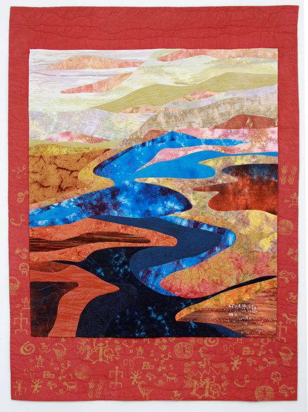 Brenda H. Smith - Glen Canyon 3 (a quilt with large geometric shapes that form a landscape with a river running through it)