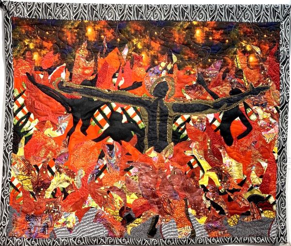 Andi Cullins - Worship in the Furnace (figures with outstretched arms amongst flames)