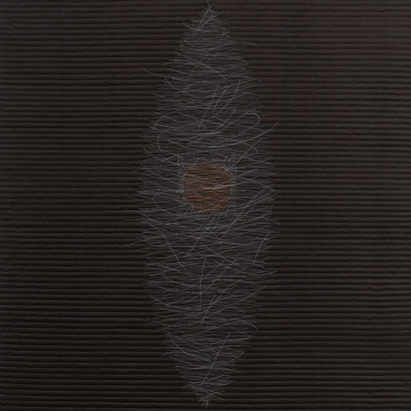 Daphne Taylor - Quilt Drawing #15 (an abstract with silver thread on a black field)